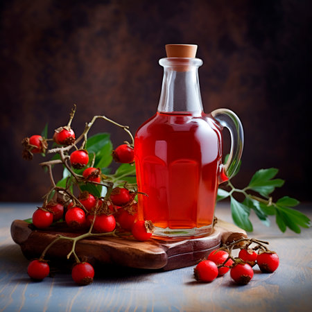Hawthorn syrup with berries.Homemade cooking.Healthy food ingredient.Generated AI.の素材