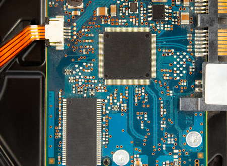 Motherboard close-up. Computer processor. Motherboard close-up. Computer processor black, blue