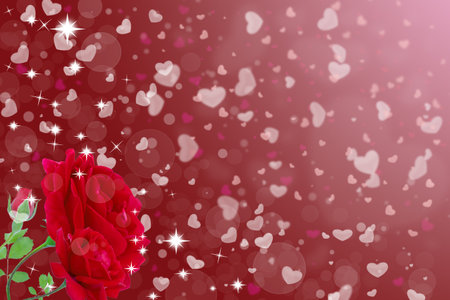 White and red hearts on a blurred red background. Greeting cards, invitations, celebration conceptの写真素材