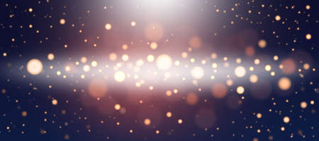 Golden abstract bokeh background. Defocused abstract twinkling lights on a blue background. Golden bokeh.の写真素材
