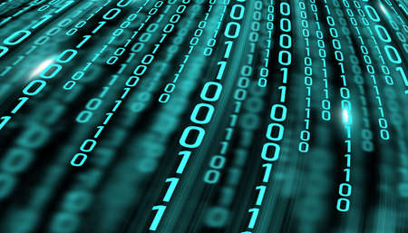 LED light text number one and zero. Binary code on the monitor screen. Technology graphic design backgroundの写真素材