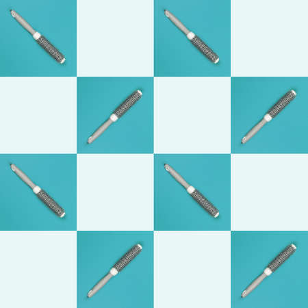 Seamless colorful paint hair brushes pattern on color blue background.の写真素材