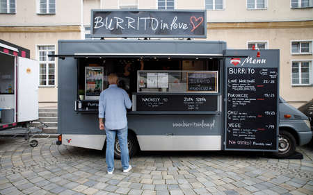 man buying burrito in food van Poland Opole 10.10.2020のeditorial素材