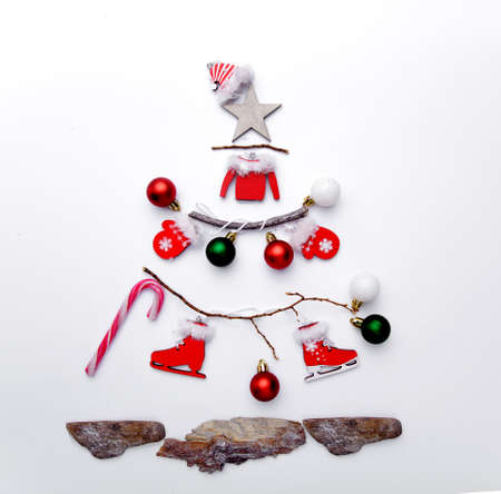 Christmas decoration of toys in the form of a Christmas treeの写真素材