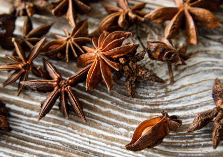 brown star anise on wooden table. selective focus .High quality photo. High quality photoの写真素材