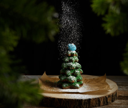 Christmas composition. Gingerbread spruce. Christmas wreath. High quality photo.の写真素材