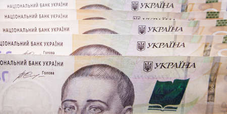 number of banknotes of large denomination of the Bank of Ukraine. selective focus.High quality photoの写真素材
