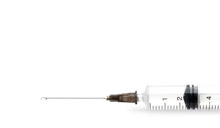 injection syringe with medicine on white background. selective focus. isolated on white backgroundの写真素材