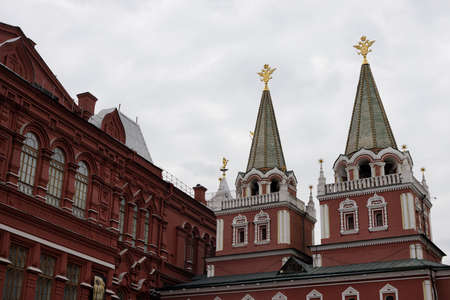 02 may 2021 ,Moscow,Red Square . coats of arms on the tops of the towers of the Museum of Historyのeditorial素材