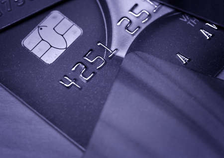 plastic credit bank card of dark color. selective focus. High quality photo