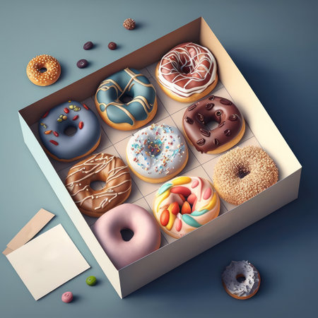 assorted donuts of different flavors and shapes in a box.Generative AI. High quality photoの写真素材
