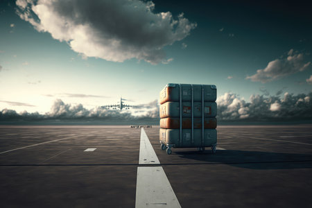 forgotten luggage on the airport runway.Generative AI. High qualityの写真素材