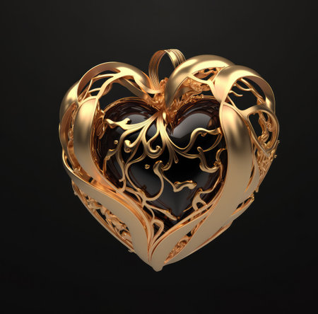 jewelry gold item in the shape of a heart on a dark background. Generative AIの写真素材