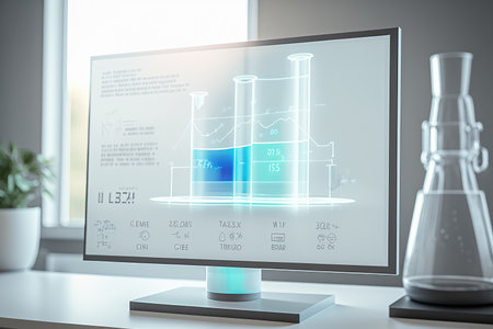 monitor on the desktop in the office or laboratory. Generative AIの写真素材