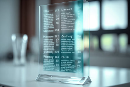 acrylic transparent tablet screen on the table in the lab with text. Generative AIの写真素材