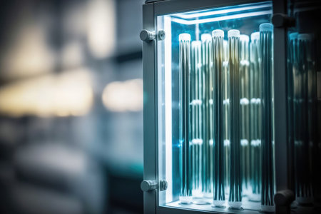 test tubes in a glass cabinet are on a table in the laboratory. Generative AIの写真素材