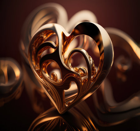 jewelry gold item in the shape of a heart on a dark background. Generative AIの写真素材