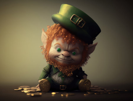 the leprechaun sits on a pile of coins. Saint Patrick Day. generative AIの写真素材