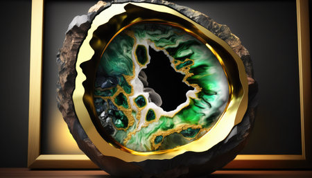 druse. cut natural semi-precious stone with crystals inside. generative AI