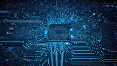 abstract computer processor chip on circuit board with microchips and other computer parts....