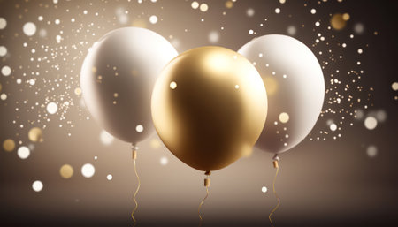 festive background with golden and white balloons.generative AIの写真素材