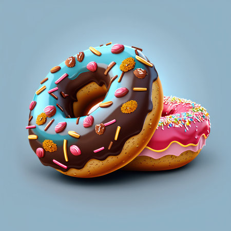 sweet and beautiful doughnuts on a colored background. generative AIの写真素材
