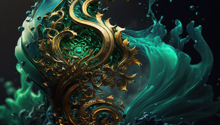 abstract background, green malachite stones and gold inlay on it.Generative AIの写真素材