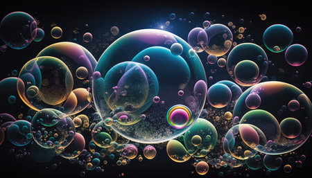 dark background of soap bubbles in pastel colors. Generative AIの写真素材