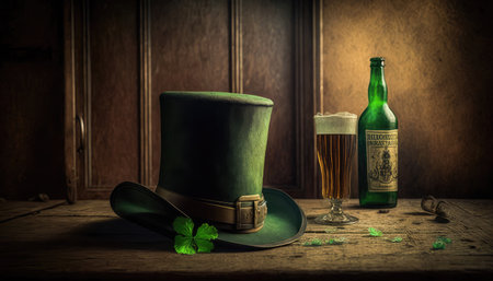 a green cylinder and clover are a symbol of the celebration of St. Patricks Day. generative AIの写真素材