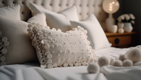 decorative light pillows made of natural fabrics to decorate the home and create coziness. generative AIの写真素材