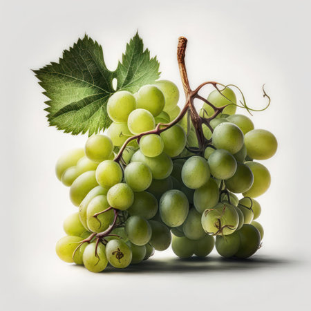 Fresh green grapes with leaves.isolated on white background.generative AI.の写真素材