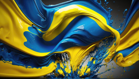abstract background.splash acrylic paints in the colors of the Ukrainian flag. Generative AIの写真素材