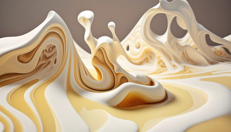 abstract background, white and gold acrylic liquid artistic paints.Generative AIの写真素材