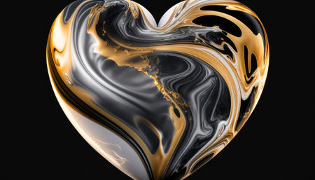 abstract background, white, black and gold crystal heart .Generative AIの写真素材