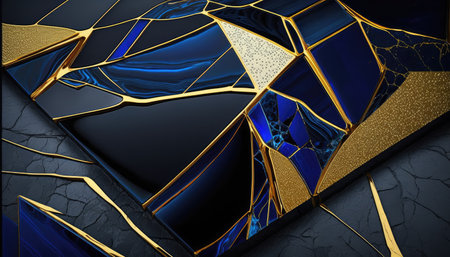 luxury wallpaper. dark blue stone and golden abstract background texture. Dark blue stone with...