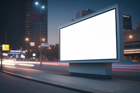 Empty billboard on the evening city street. mockup. generative AIの素材
