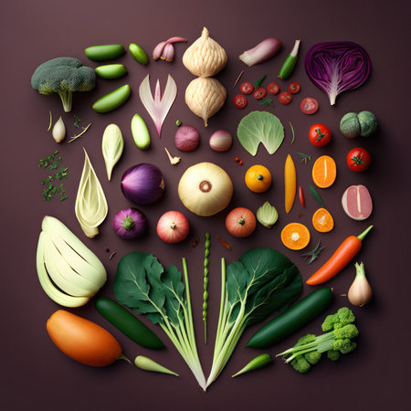 illustration.set assortment of vegetables.horizontal layout. generative AIの写真素材