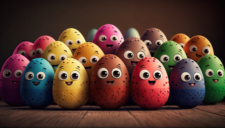 multi-colored cartoon eggs with different emotions generative AIの素材