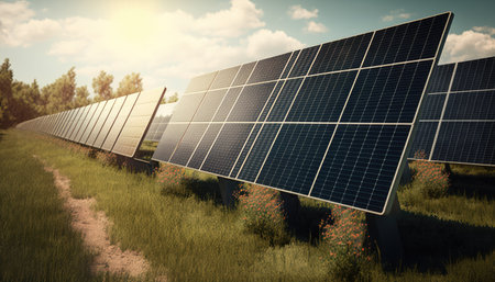 solar panels, solar power plant. Blue solar panels. Alternative source of electricity. Solar farm....