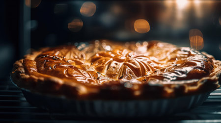 homemade cakes. apple pie is fresh and hot with filling. rustic style. generative AIの素材