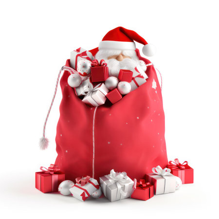 Santas bag of gifts. postcard,Christmas greetings. generative Ai, illustrationの素材