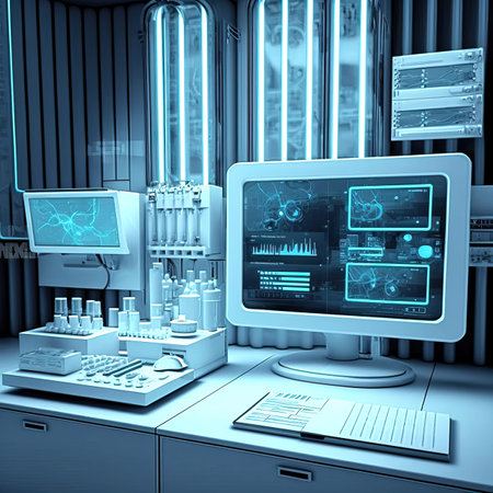 robotic and innovative medical technologies, diagnostics and examination of the patient with the help of intelligent software.AI and digital science technologies .generative AIの素材
