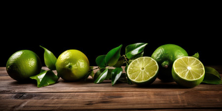 Lemon, lime and mint are juicy ripe citrus fruits on an old wooden table. Mojito cocktail ingredients. agriculture. generative AIの素材