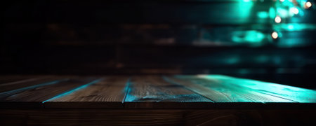 an empty wooden table as a podium for a product with backlight lighting .generative AIの素材