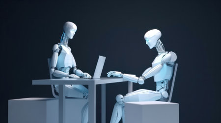 android work in the virtual world. Internet. artificial intelligence. human replacement by a robot. access to the virtual world. generative AIの素材