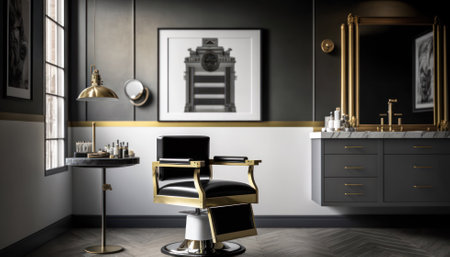 image of barbershop, barbershop. masters workplace and armchair. generative AIの素材