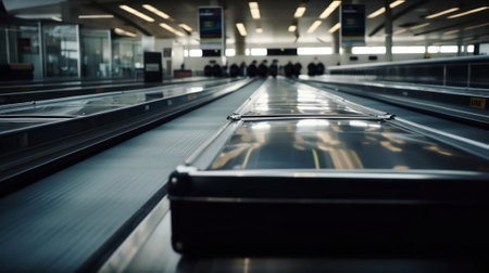 transport belt for luggage at the airport. generative AI.の素材