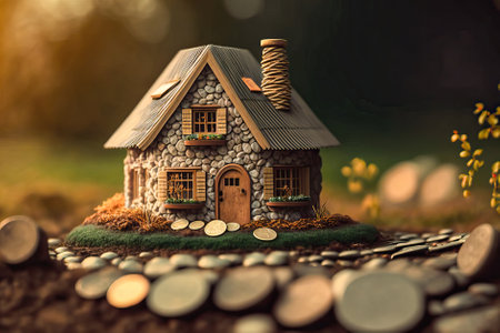 Miniature colorful house on stack coins using as property and financial concept. concept property insurance, business. generative AIの素材