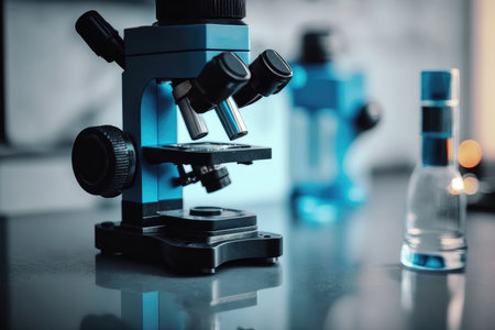 a microscope on your desk in a study or laboratory. Generative AIの素材