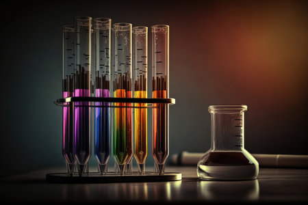 test tubes are on a table in the laboratory. Generative AIの素材